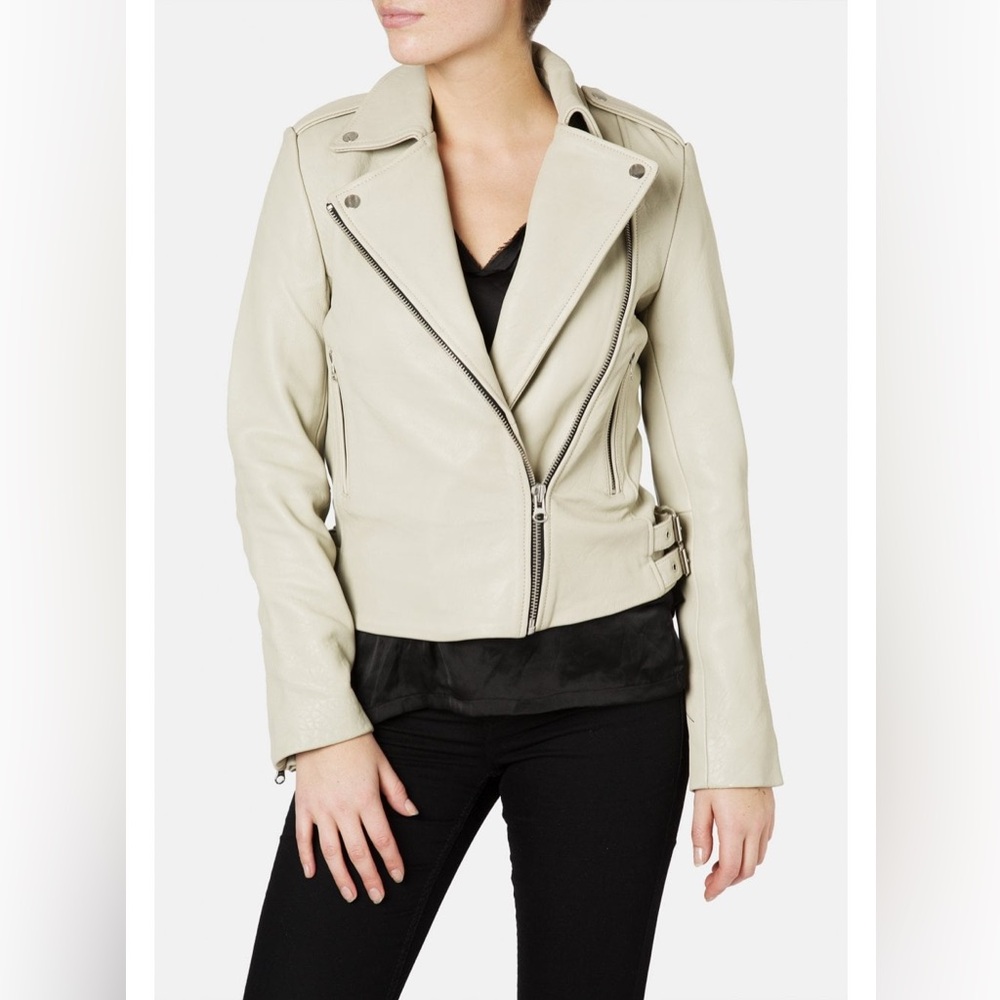 Muubaa Cream Lamb Leather Jacket